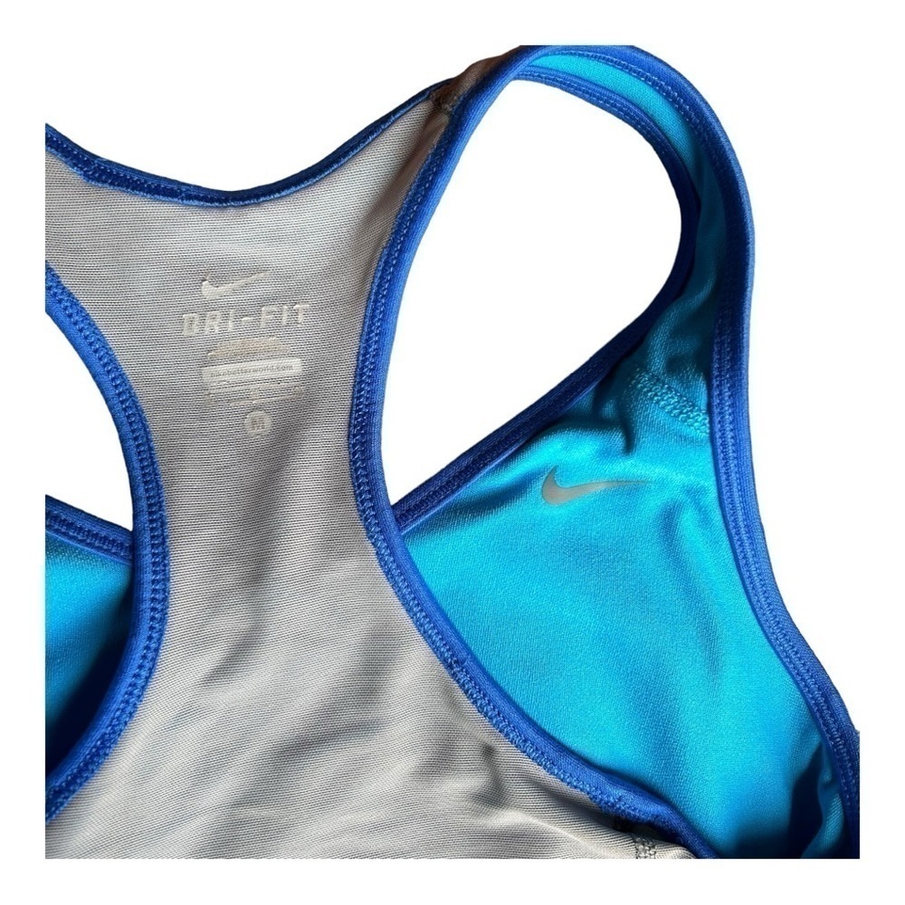 Nike Dri Fit Dedication Tank Top Blue Shelf Bra Support Racer Back Women M - Picture 5 of 6